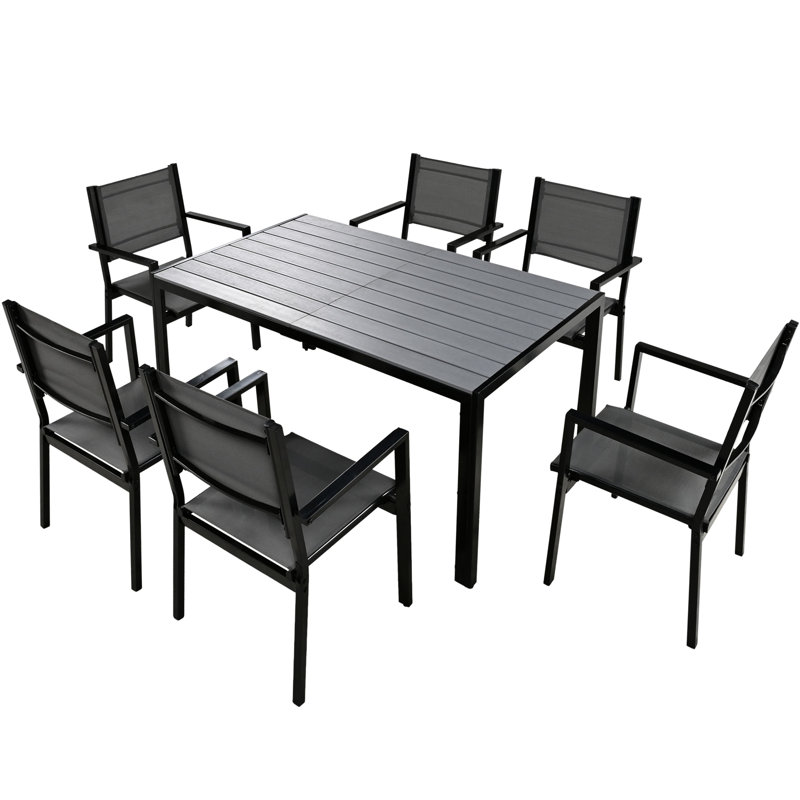Chaise de table U-Style - acier, moderne pour patio, balcon, jardin, sièges 6 et structure en acier, Gris