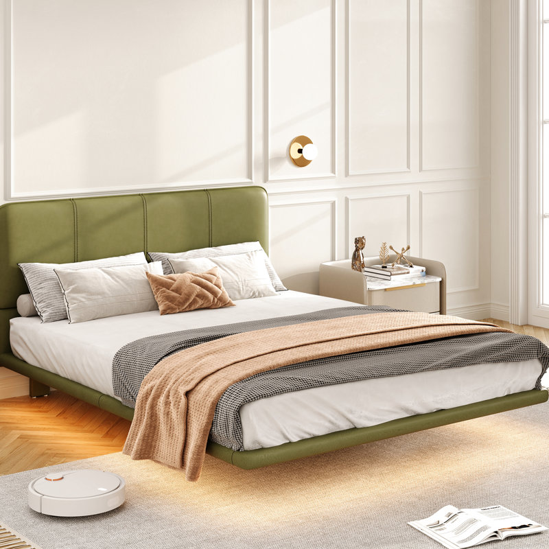 Full Size, Floating Bed Frame, 8 Dynamic Led Effects, , Pu Leather, Strong And Stylish, Effortless Assembly Simple Installation