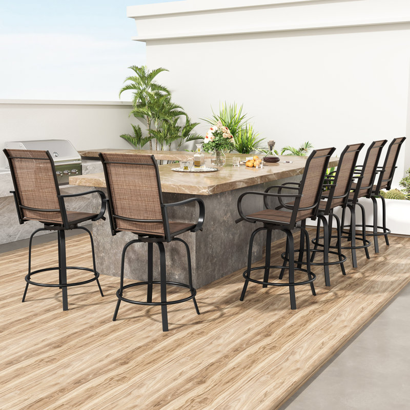 Patio Barstools Set Of 2, Swivel Outdoor Patio Bar Stools With PVC-coated polyester Fabric, Height Top Outdoor Chair 360° Swivel, All Weather Use, Ergonomic Comfort Bar Height Tall Stools For Outside