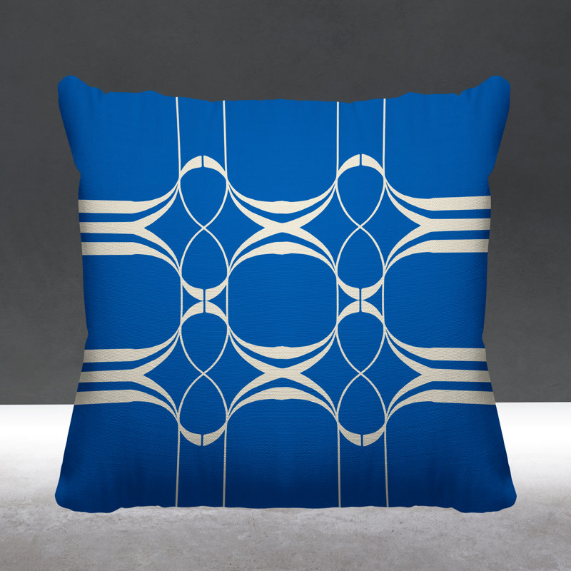 Coussin Tribal Abstract, L 15 po x H 15 po, Bleu