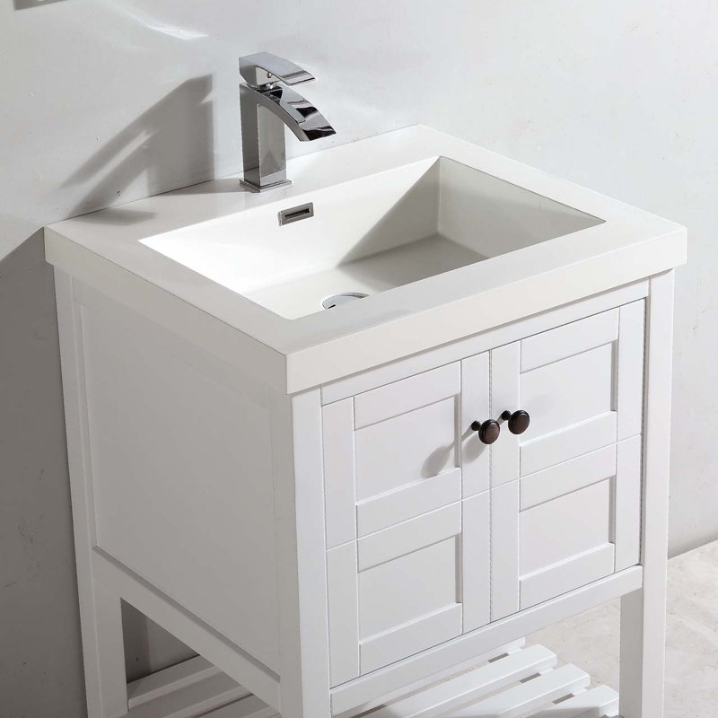 Mckinzie 25'' Single Bathroom Vanity with Solid Surface Top, White