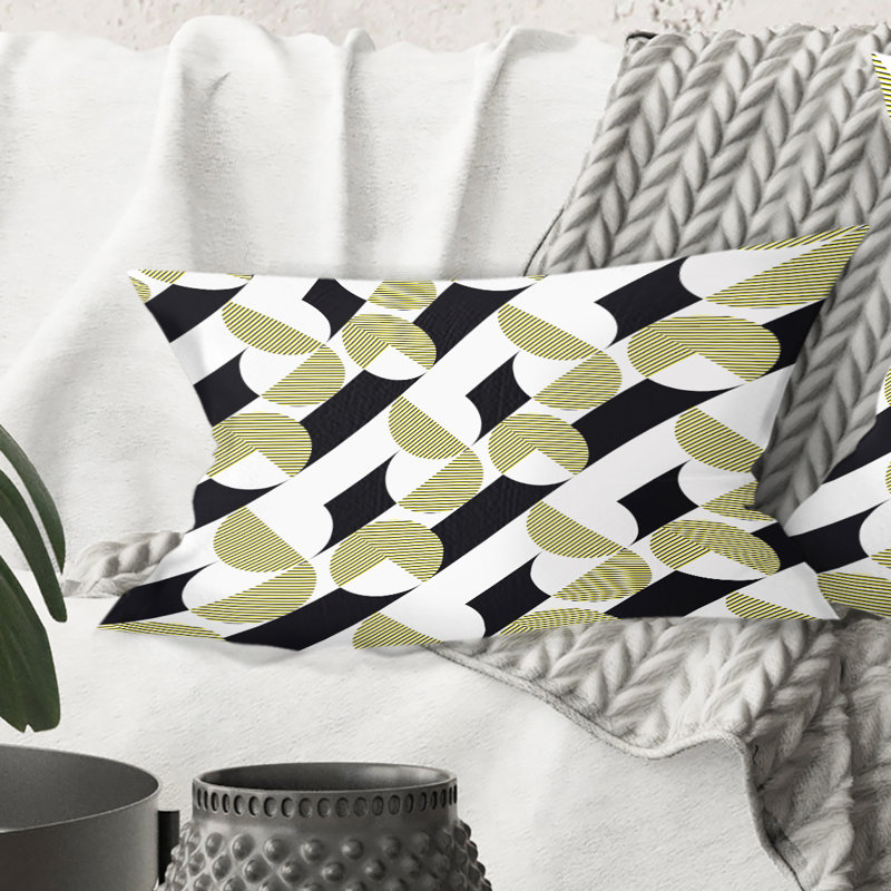 Coussin décoratif abstrait imprimé rétro géométrique II - Mid-Century, Noir