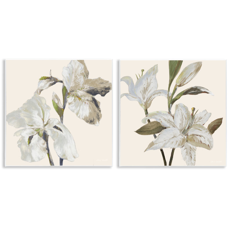 Irises and Lilies Soft Beige 2pc Wall Plaque Set, design by Lanie Loreth