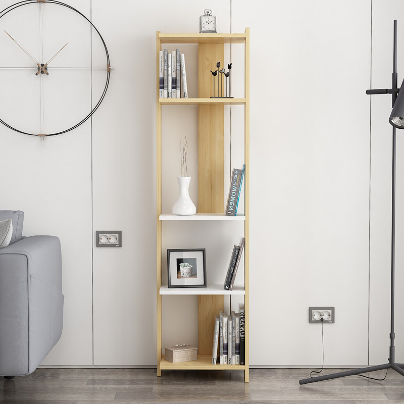 Bizzell 4 Tier Geometric Bookcase Modern Display Unit for Living Room or Home Office, 165cm H x 44cm W x 26cm D, Oak/White