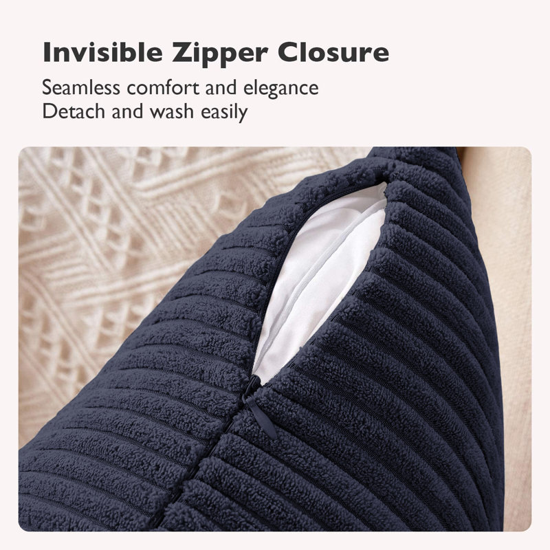 Pattern Velvet Soft Decorative Case Hidden Zipper Sofa Cushion Cover Set Of 4, Navy