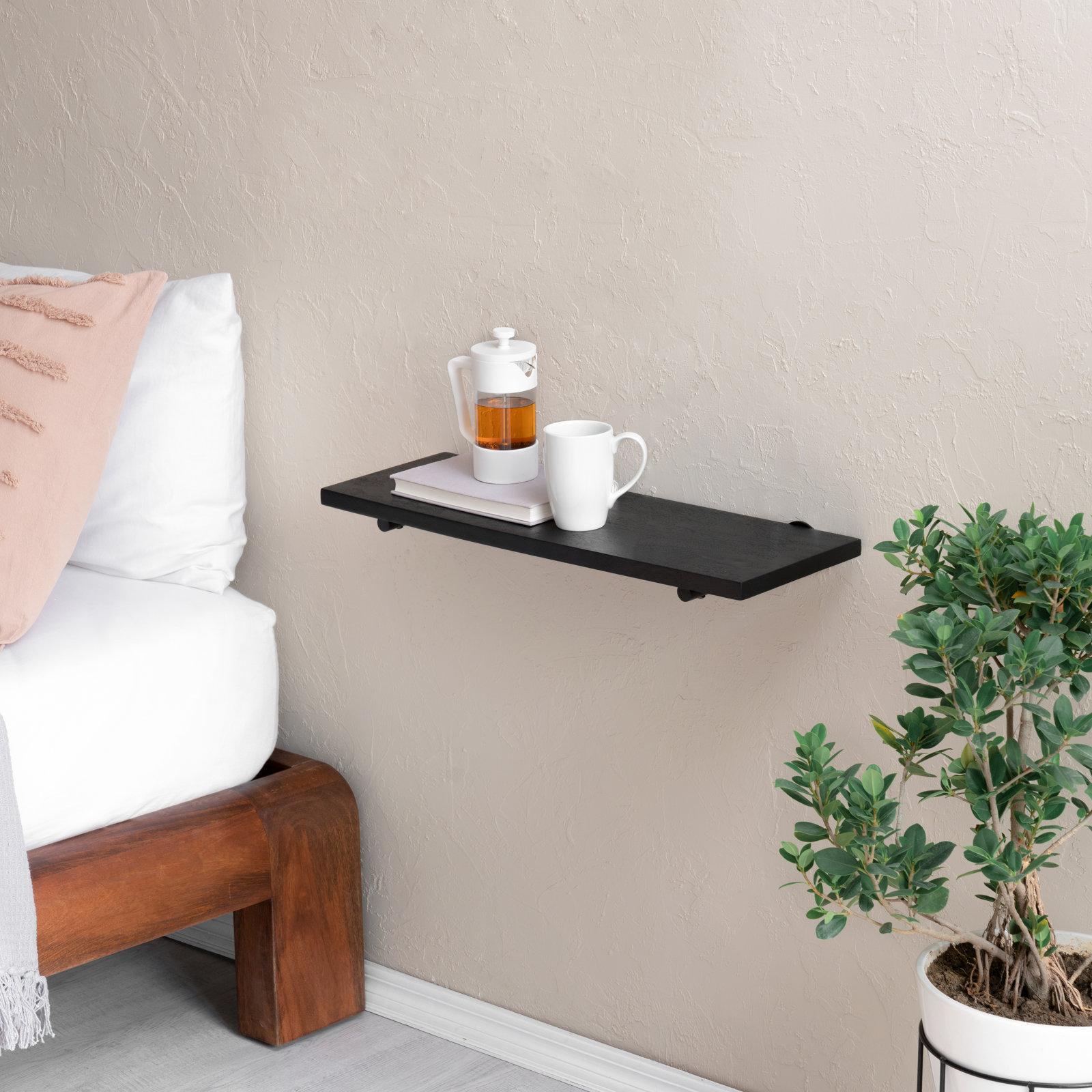 Venice Solid Wood & Metal Floating Shelf, Black