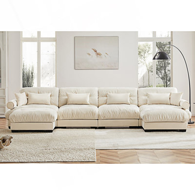 Canapé modulaire en U, canapé en nuage avec repose-pieds mobile, canapé confortable avec coussins