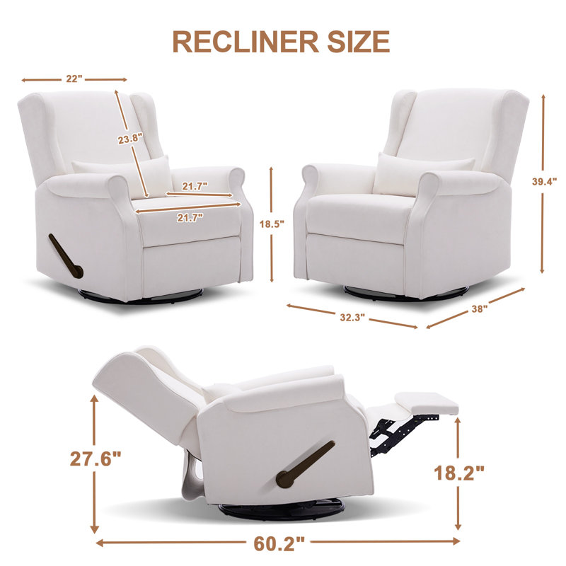 Nursery Glider Recliner Chairs Manual Swivel Rocker Reclining Chair, Beige