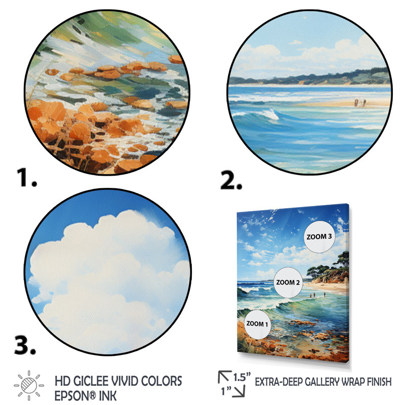 «Beach Photo Coastal Impressions VII», reproduction sur toile, H 20 po x l 12 po x P 1 po, Cadre d'angle fermé noir