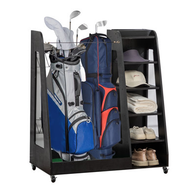 Organisateur de sacs de golf pour le garage, support de rangement pour clubs de golf en bois de qualité supérieure pouvant accueillir 2 sacs de golf, organisateur de coffre de golf pour le garage de voiture, sous-sol, noir