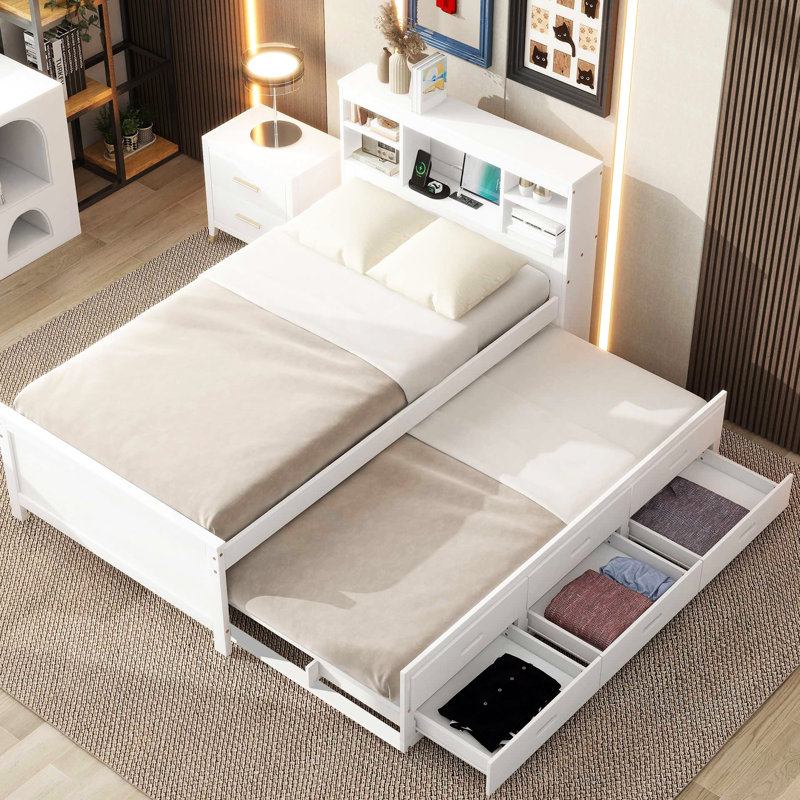 Tête de lit simple avec rangement et tête de lit avec 3 tiroirs - Structure solide en bois massif, Blanc