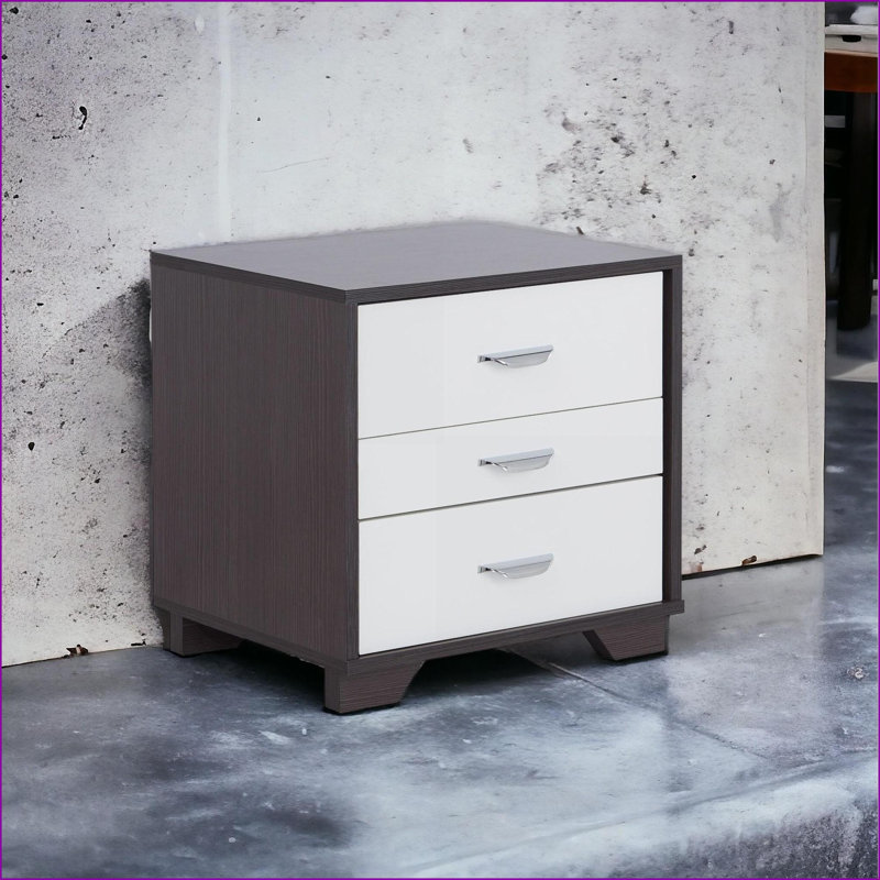 Eloy Contemporary 3-Drawer White &amp; Black Nightstand