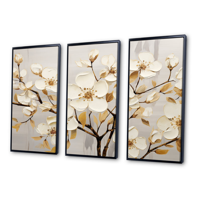 Ensemble d'art sur toile Dogwood, Cadre flottant noir, H 32 po x l 48 po x P 1 po