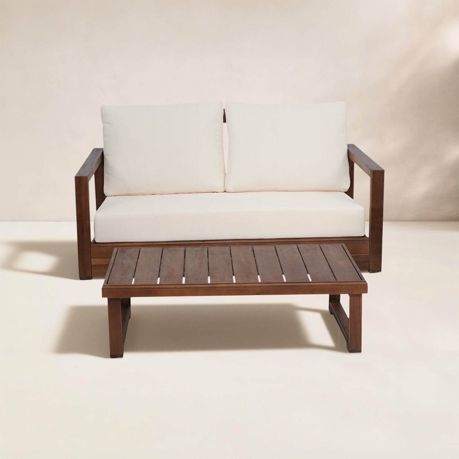 Donnie 2-Person Acacia Patio Seating Group, Mocha