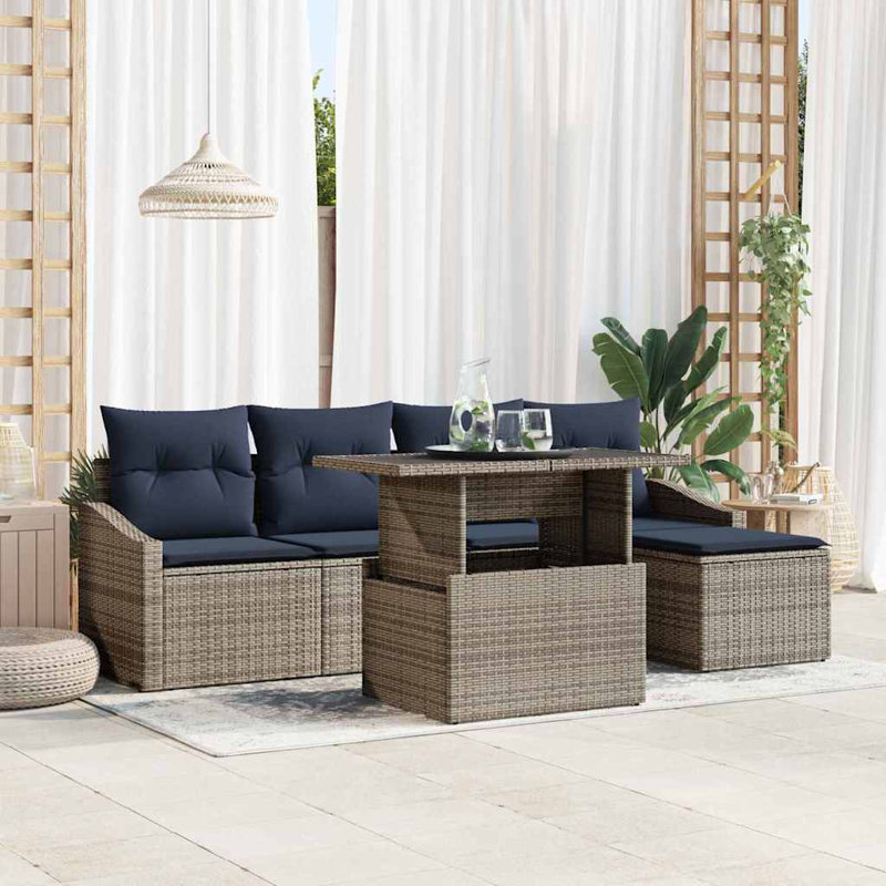 Ensemble de canapé de jardin avec coussin vidaXL 6 pièces gris et bleu marine, Coussin bleu marine / structure grise