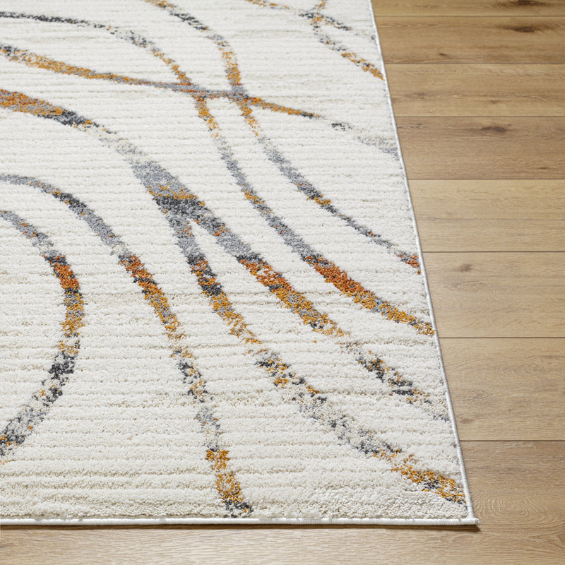 Rectangle Curameng Abstract Machine Woven Polyester Area Rug in Gray/Brown, Rectangle 5'3" x 7'