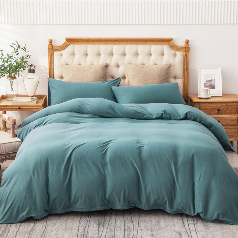 HOME BEDDING Jersey Cotton Duvet Cover Set, Queen Duvet Cover + 2 Standard Shams, Teal Green