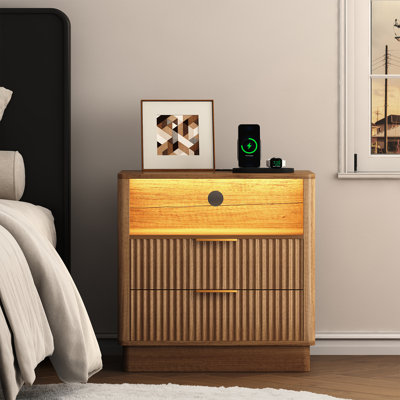 Table de chevet 2 tiroirs 23,6 "avec station de charge et lumière DEL