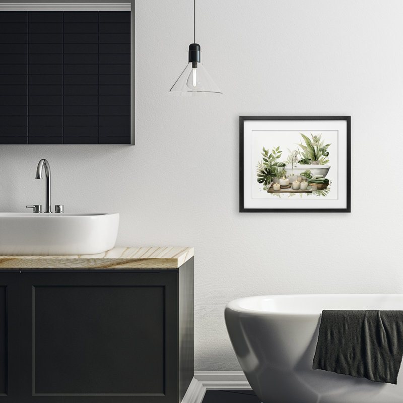 «Tropical Zen Bathaign», impression sous verre encadrée, lettrée et doublée, H 13 po x l 16 po, Cadre noir minuit