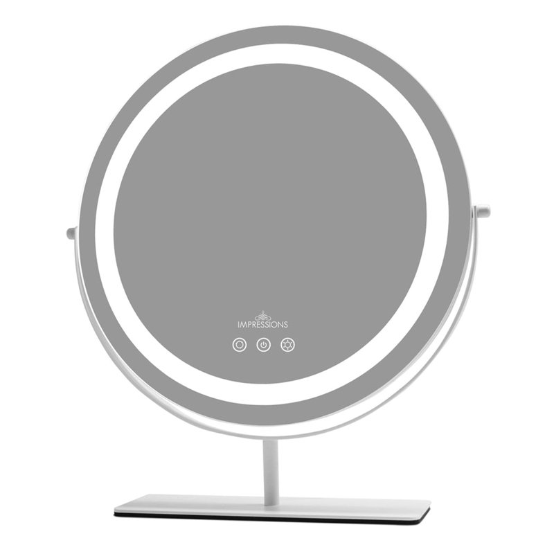 Ehrmann Aura Tri Tone Round Vanity Mirror with Table Stand, LED Makeup Mirror with 360 Degrees Rotatable, White