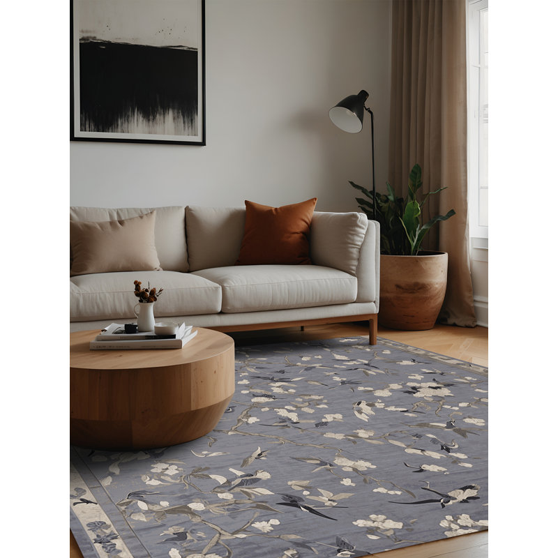 Tapis bleu lavable à la machine, Carré 7 pi