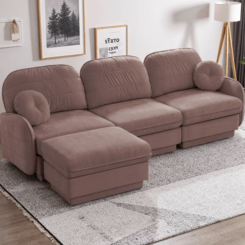 Canapé modulaire surdimensionné en L Chenille CloudHaven, Rose Dust