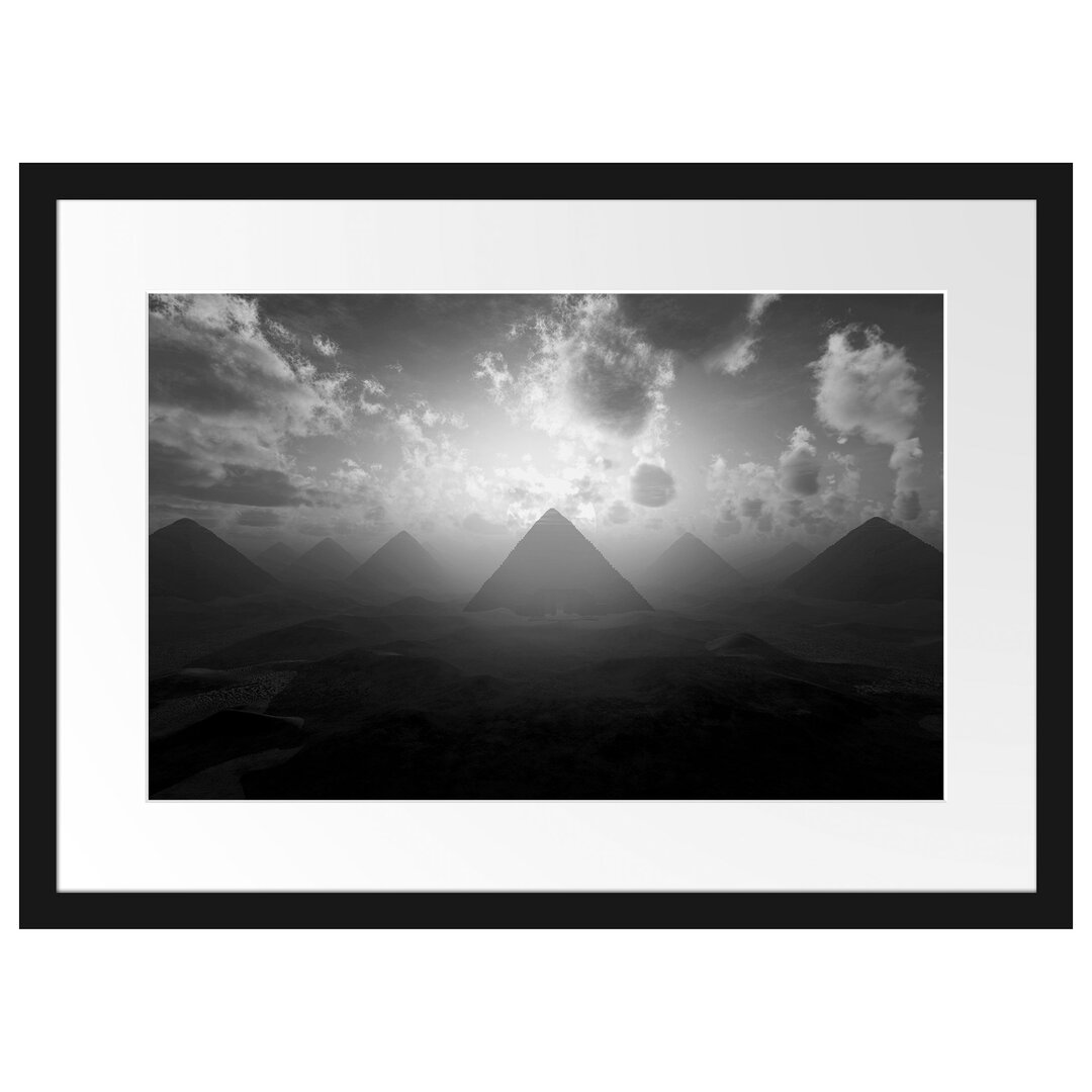 Gerahmtes Poster Pyramiden beim Sonnenuntergang