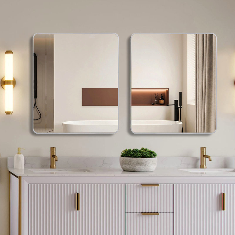 36In X Square Mirror For Bathroom, 4Mm Glass, - Rust Aluminum Alloy, Reinforced Hooks Diameter Wall Modern Frame, Shatterproof