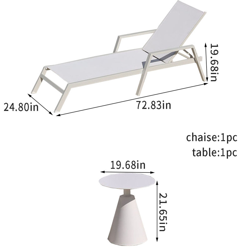 Ensemble de chaise longue d'extérieur en alliage d'aluminium avec table Savonn