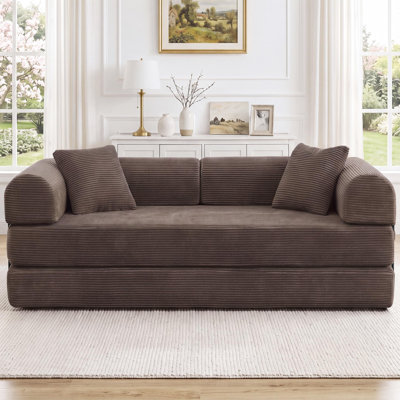 89" Boneless Corduroy Sleeper Sofa Bed, Modular Futon Couch, Compression Foam Sofa with 2 Pillows, No Assembly Required