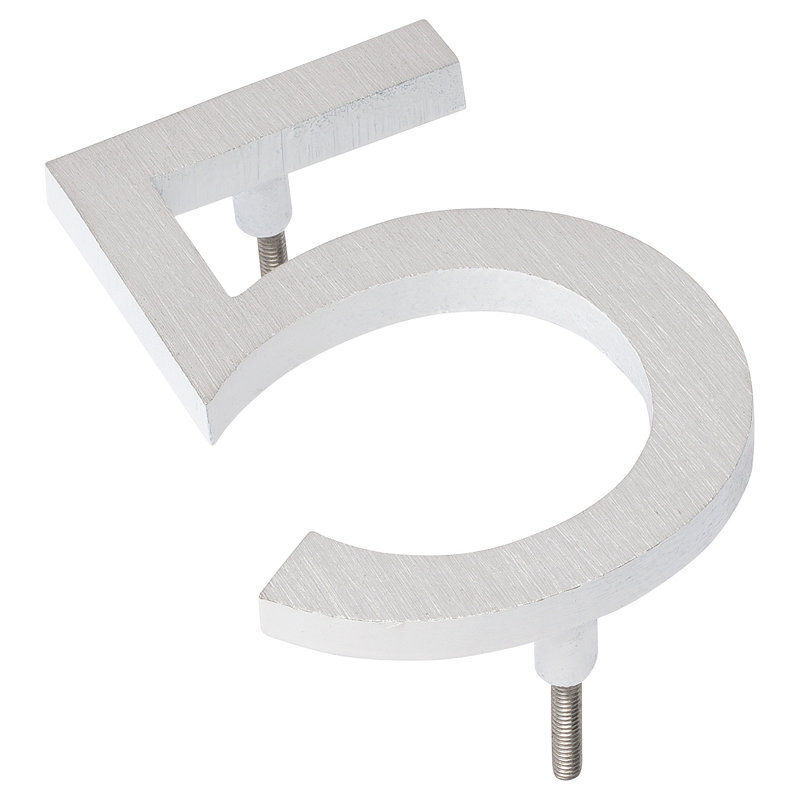 l 4 pi 5 po x Numéro de maison à fixation flottante, 5, Nickel satiné / Blanc