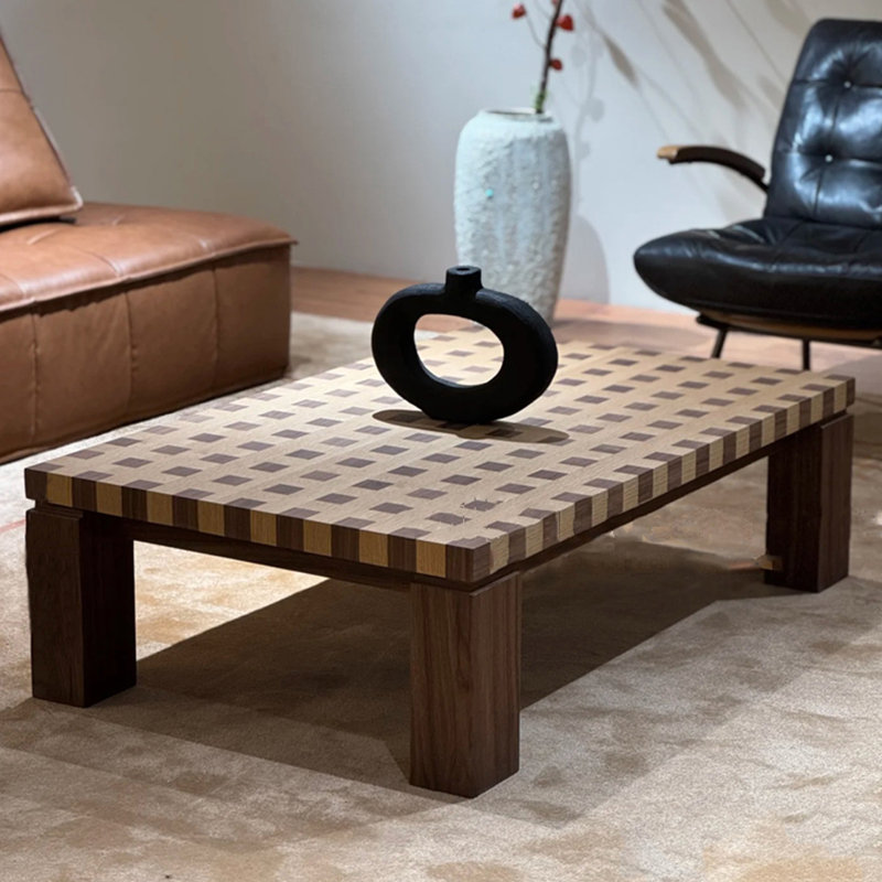 Table basse rétro en bois avec damier, H 13,8 po x L 43,3 po x l 29,5 po