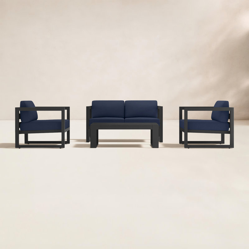 Ensemble de conversation 4 pièces avec coussins Sunbrella® Smith, Spectre indigo Sunbrella®, Ardoise