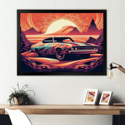 Représentation artistique nazmie orange et mauve de Muscle Cars sur toile