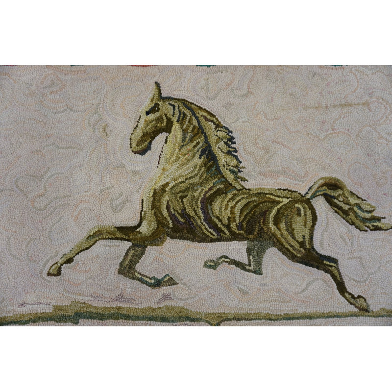 Vintage American Folk Art Horse Weathervane Hooked Rug