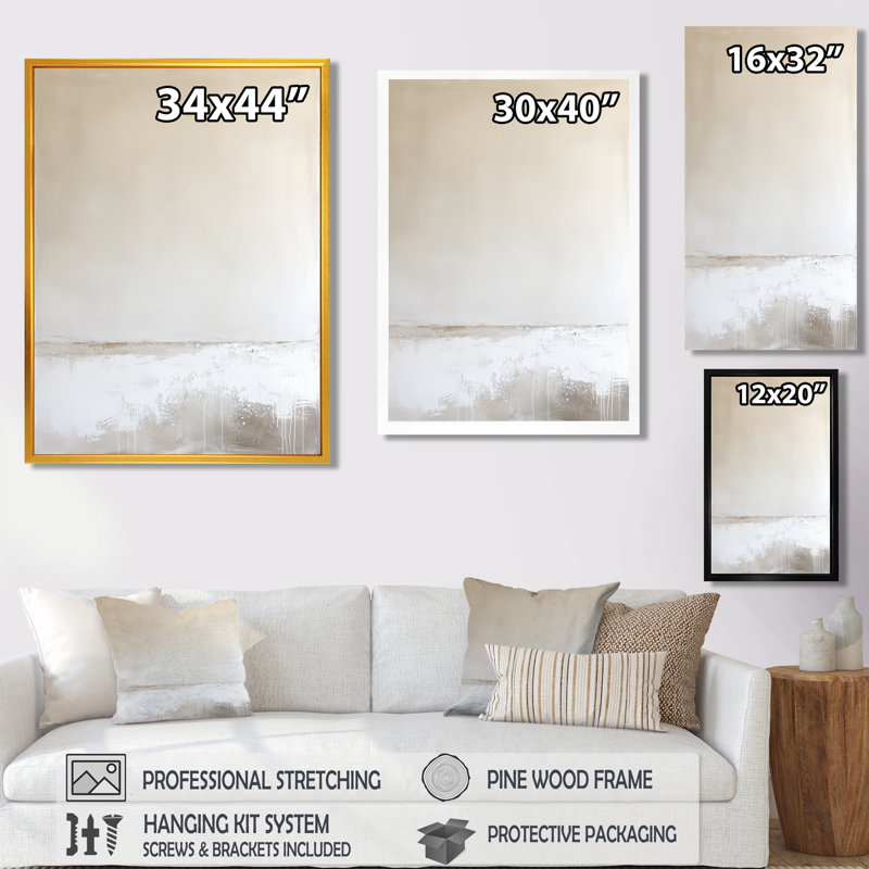 Décoration murale abstraite «Coastal Soft Waves I» - beige propre, H 44 po x l 34 po, Toile tendue