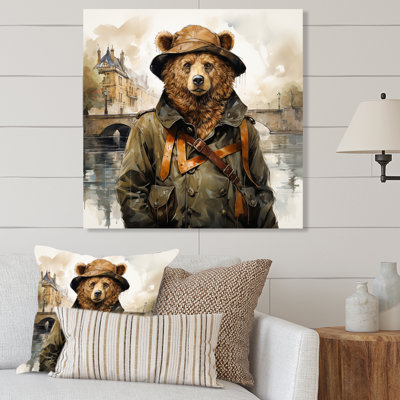 Bear In Suit Detective Countryside I - Bear 2 Metal Wall Art