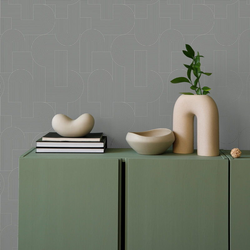 Sublime Geometric Vinyl Wallpaper Double Roll, Sand Gray