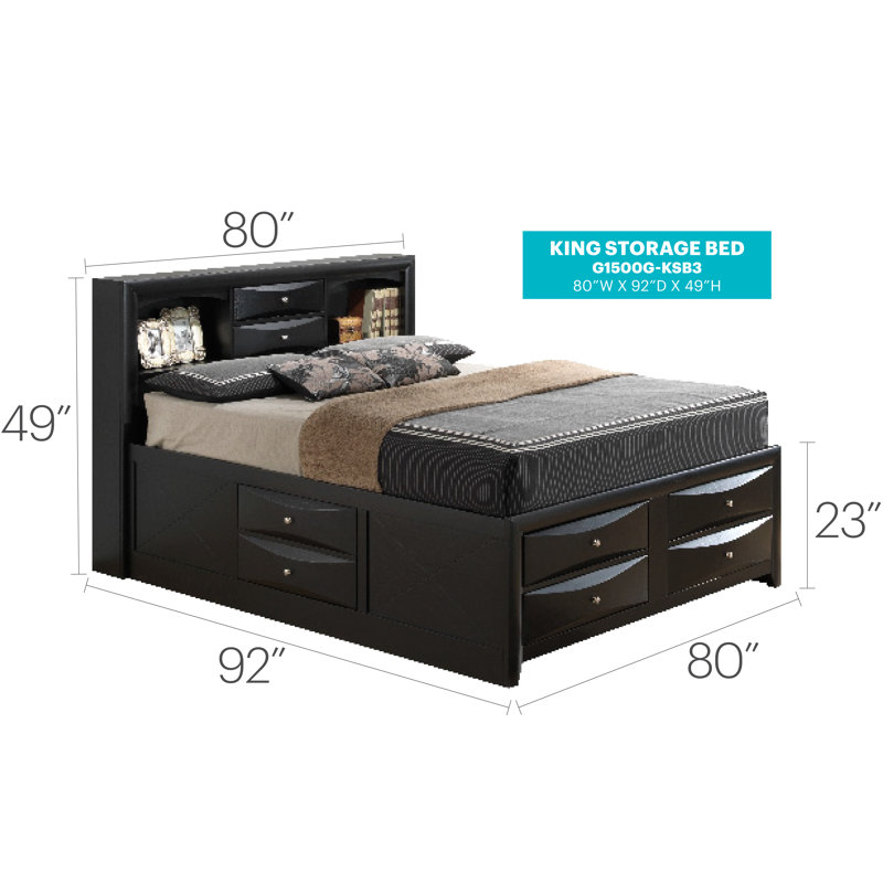 Champetre Bookcase Storage Bed, King, Black