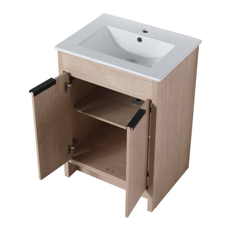 Freestanding Bathroom Vanity with White Ceramic Sink & 2 Soft-Close Cabinet Doors ((KD-PACKING),BVB02424PLO-G-BL9060B),W1286S00015