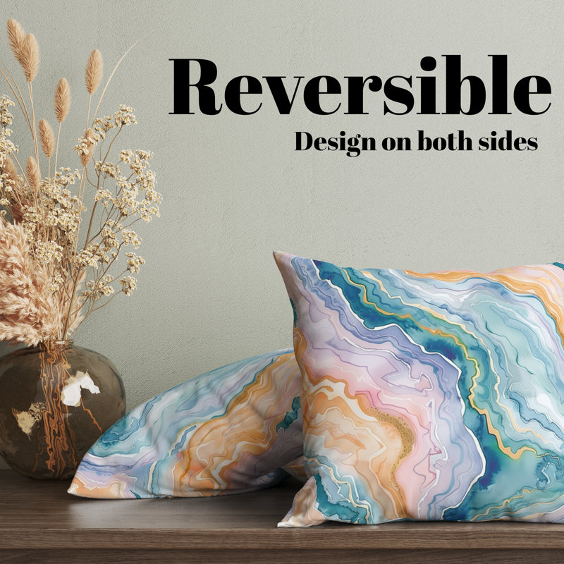 Housse de coussin réversible Agate, H 22 po x l 22 po, Bleu sarcelle / jaune / rose
