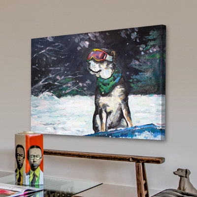 « snowboarding doggie », reproduction de peinture à l’huile sur toile tendue