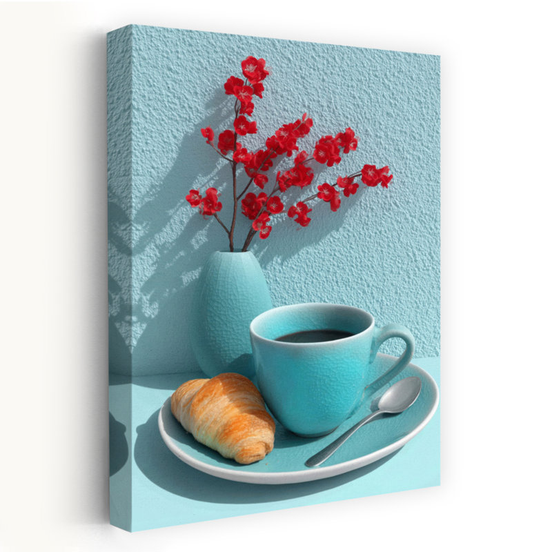 «Morning Coffee Croissant», art mural contemporain, 24" H x 16" W