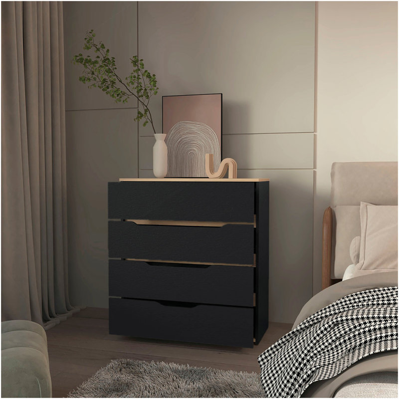 Commode 4 tiroirs Wengé et chêne clair, Wengé