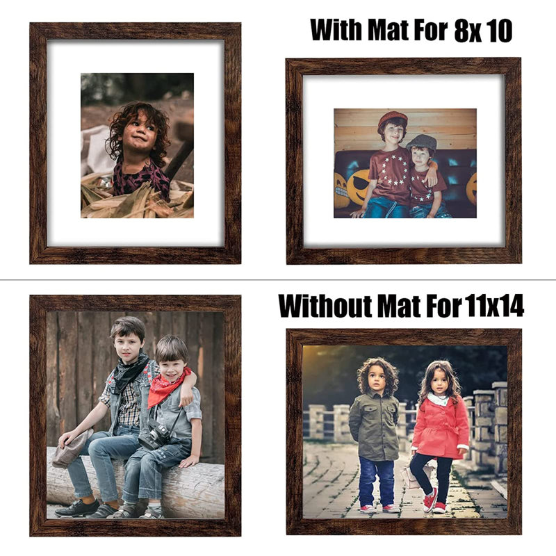 11X14 Picture Frame Rustic Brown Wood Set Of 6,Display Pictures 8X10 With Mat Or 11X14 Without Mat,Multi Photo Frames Collage For Wall