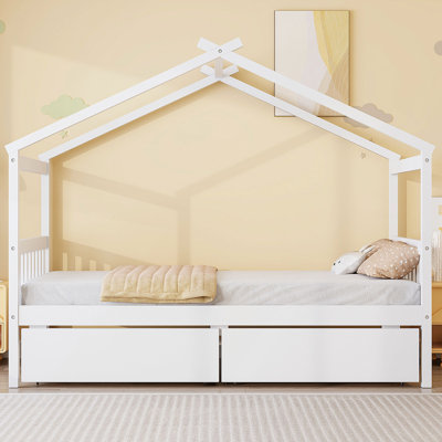 Lit simple en bois avec tiroirs Whimsical Design pour l'imagination et le rangement des enfants