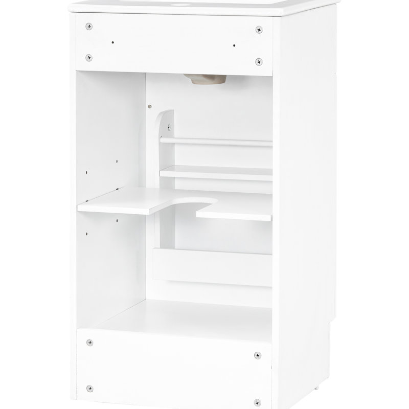 Meuble-lavabo blanc de 18 po avec lavabo. Fabrication. Lavabo à finition en céramique. Tablette de porte et tablette réglable. Conception moderne. Nettoyage