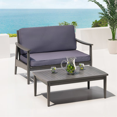 Ensemble de causeuse et de table basse de patio, ensemble de meubles de patio avec coussin, ensemble de conversation à cadre en bois d'acacia pour le jardin, la cour, le porche et la piscine, style minimaliste