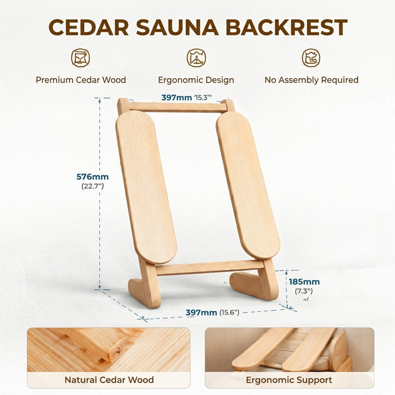 【Nouveauté】 Dossier de sauna ergonomique en bois de cèdre de 22,6 po de hauteur convenant aux saunas d'intérieur et d'extérieur