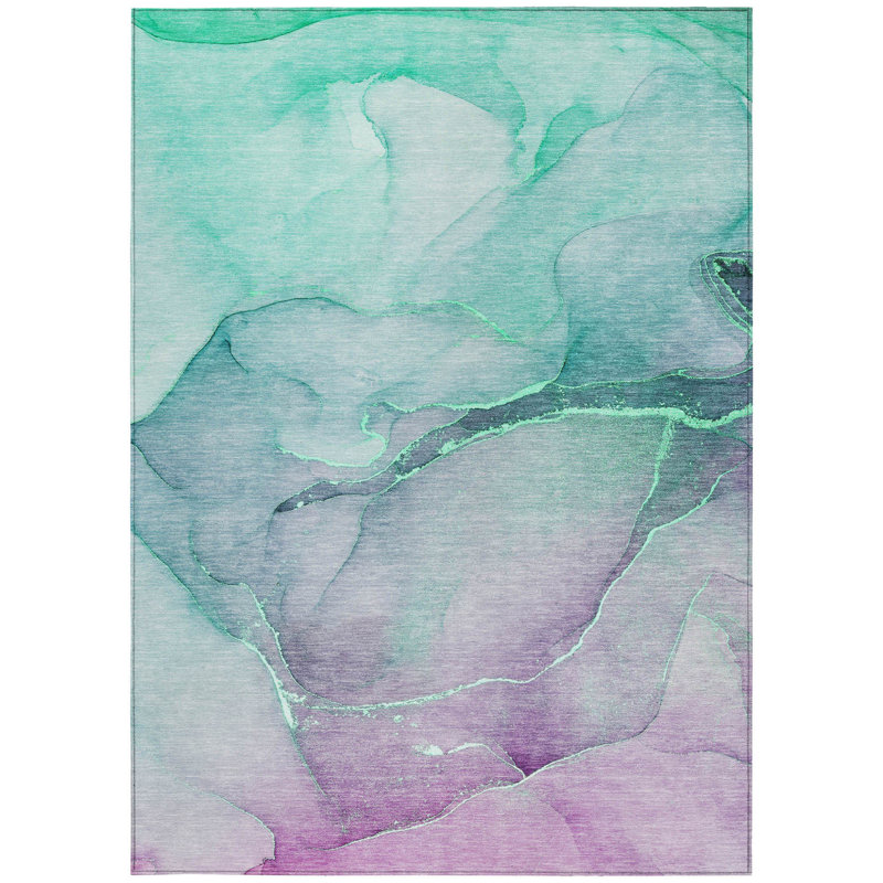 Tapis intérieur lavable antidérapant abstrait 9 pi x 12 pi vert